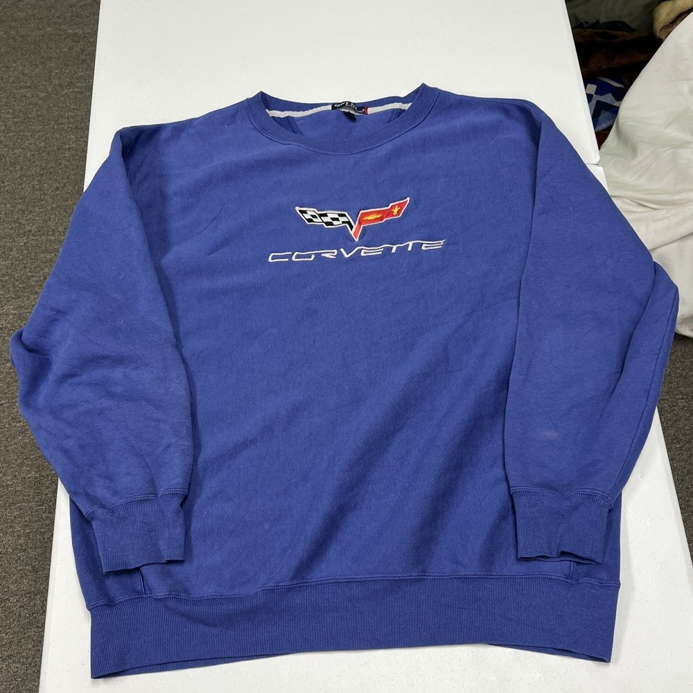 Corvette Sweatshirt Mens 3XL Blue Good Embroidered C5 Logo Crewneck Pullover B1